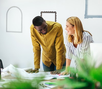 Two designers discussing a project