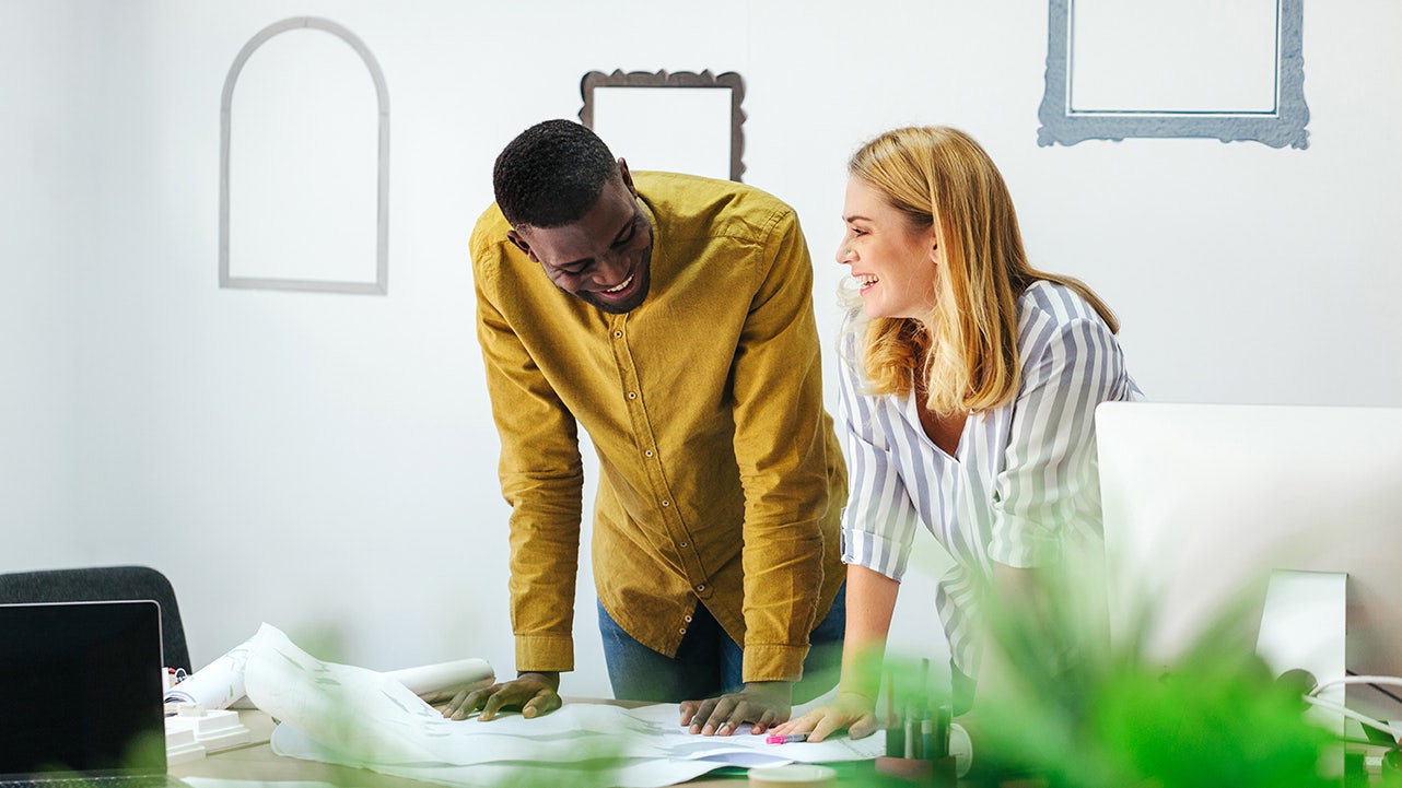 Two designers discussing a project